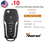 10PCS Xhorse XNFO01EN Wireless Remote Key Ford 4 Buttons Work With Vvdi Tool. Fixed Price $119.95.