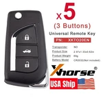 5 Xhorse Remote Universal Wire Key For Toyota Flip 3 Buttons XKTO20EN. Fixed Price $36.95.