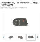 Genuine Mopar Key Fob Transmitter 68155687AB Chrysler 200 2015-2018. Fixed Price $89.99.