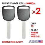 2X Transponder Key For Honda HON66 Chip T5 High Quality. Fixed Price $17.45.