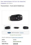 Genuine Ford Transmitter DS7Z-15K601-AC. Fixed Price $21.00.