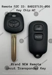 New! Toyota Keyless Entry Remote Fob BAB237131-056 & Transponder 4C RS3200. Fixed Price $37.99.