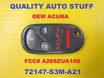 Oem 1997 1999 Acura Cl Remote Fob A269ZUA108 72147-S3M-A21. Fixed Price $49.88.