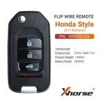 Xhorse Universal Wire Flip Remote 3+1 Buttons For Honda Type XKHO01EN. Fixed Price $16.40.